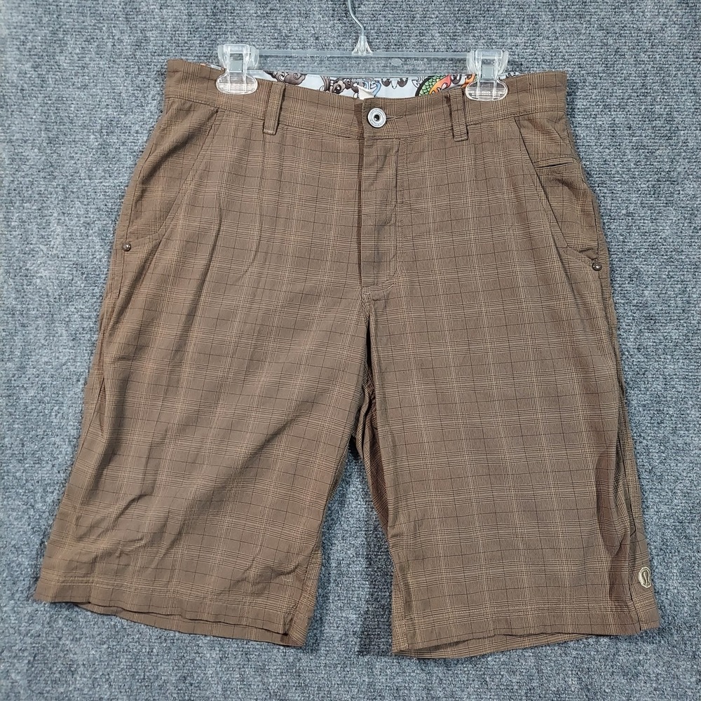 Lululemon Shorts Mens 34 Brown Plaid Nylon Lycra Stretch Golf Casual Lightweight